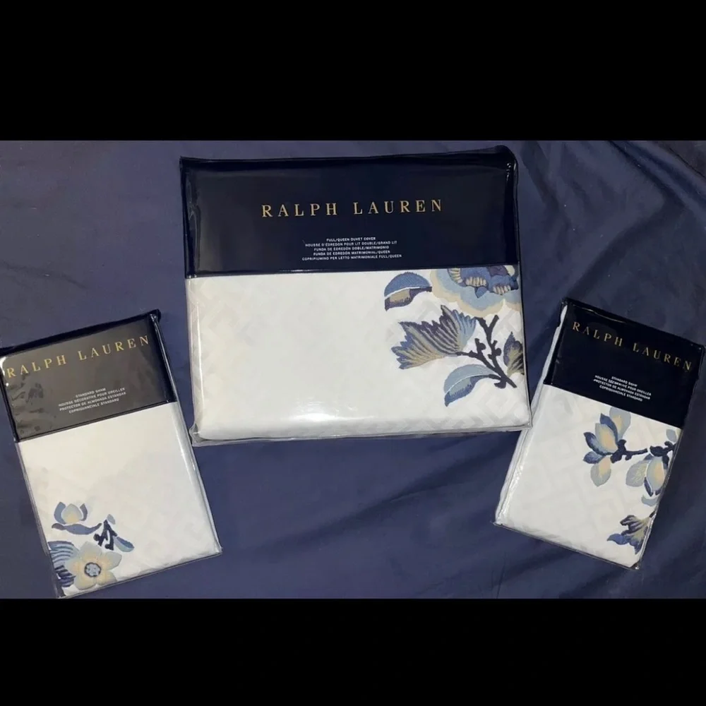 🎉HP🎉New! Ralph Lauren BlancBleu Fallon Floral SateenDuvet Queen+ 2 St Shams $615 - Picture 4 of 16